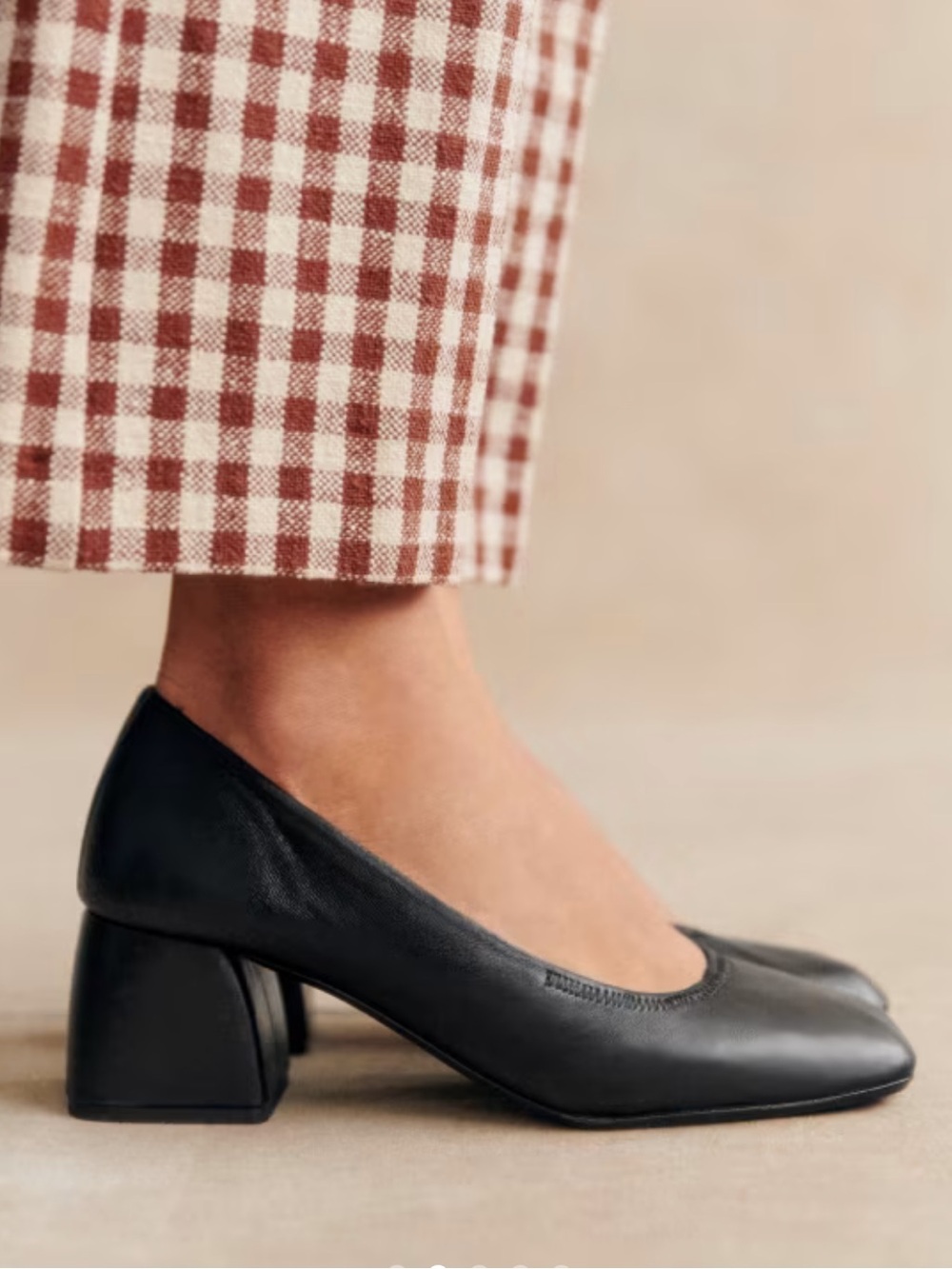 Sézane Black Leather Block Heel Pumps